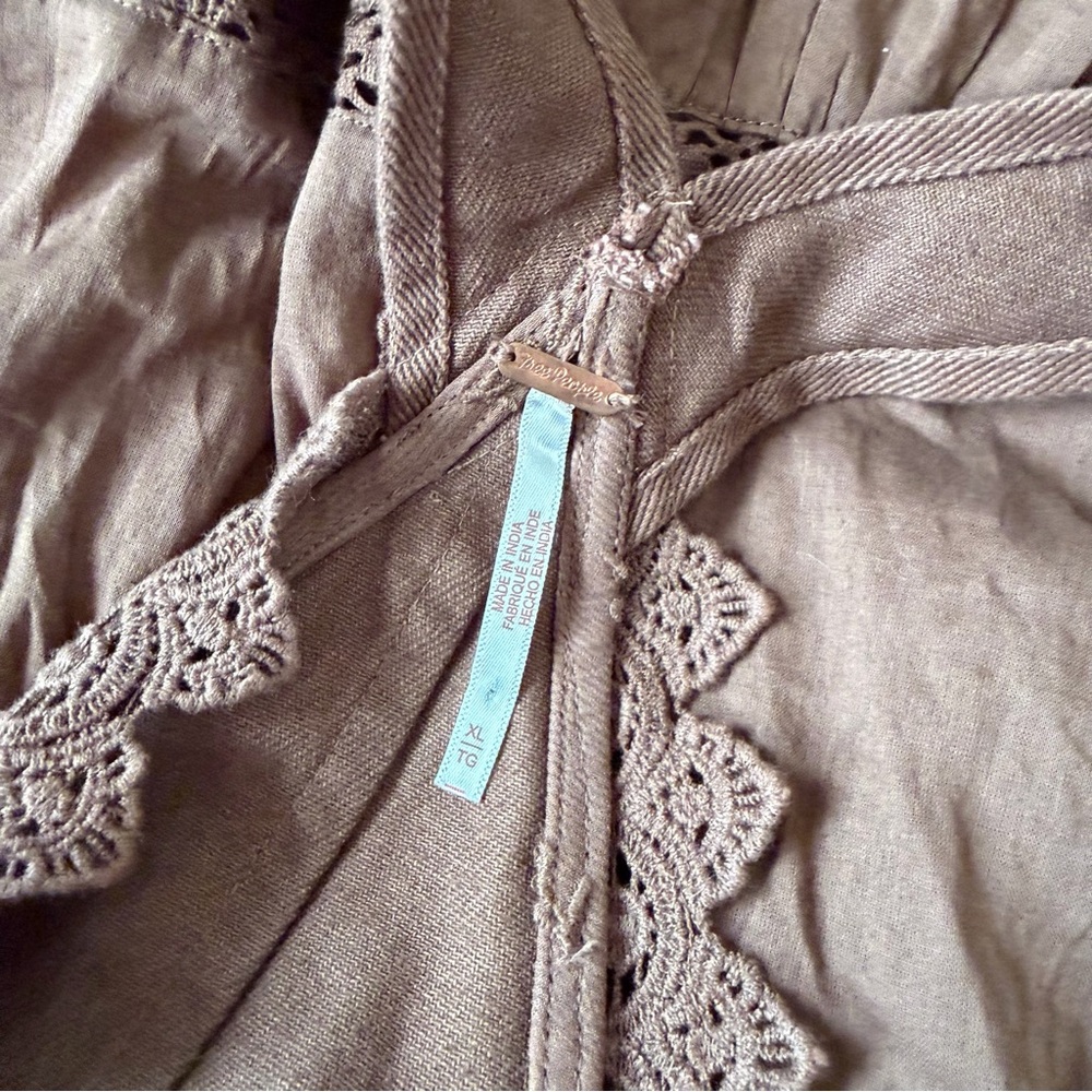 Free People Trails End Skirtall Lace Crochet Overalls Maxi Dress Size XL Brown - Picture 6 of 6